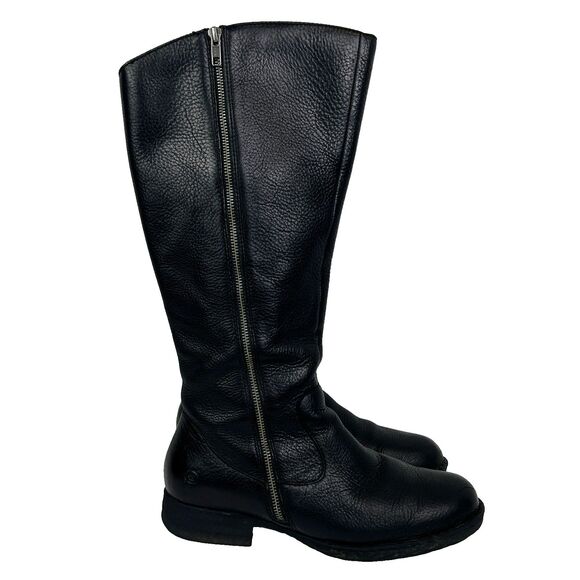 Born Riding Boots Leather Knee High Black Classic Equestrian Side Zip Booties 11 - Picture 1 of 12